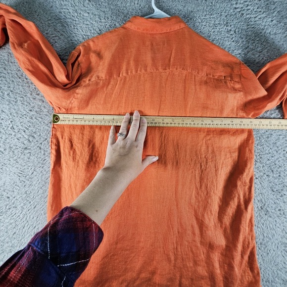 J Jill Love Linen Top Womens XS Orange Button Front 100% Linen Casual Preppy - Picture 9 of 11